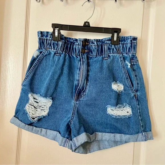 NWOT Forever 21 Paper bag High-Waisted Denim Jean Shorts - Picture 7 of 10